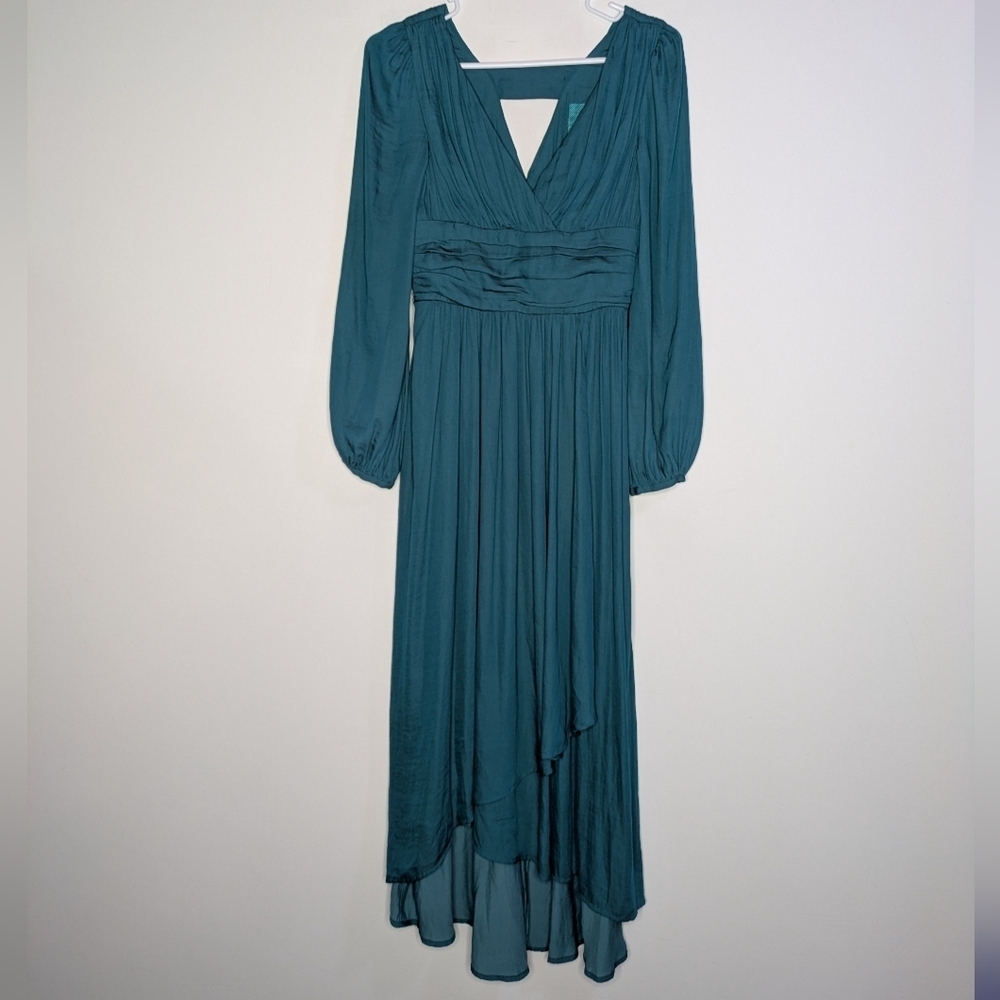 Anthro Gwendolyn Blue V Neck Long Sleeve Midi Dress 0